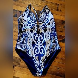 Charmo One Piece Suit w/Deep Plunge Sz L
